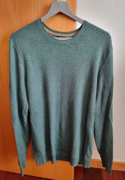 Camisola verde marinho Massimo Dutti Cotton Cashmere, tamanho L