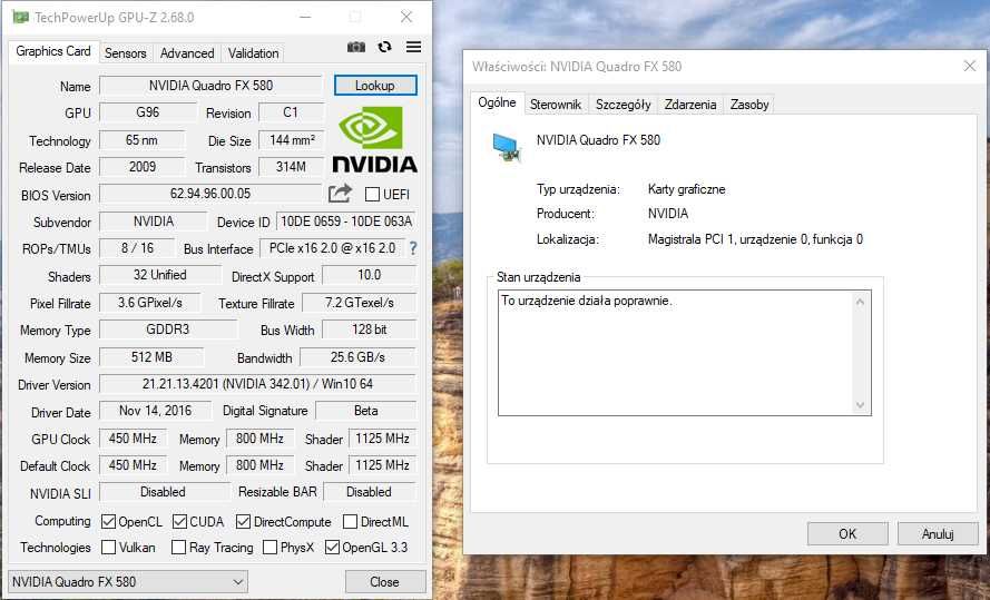 Karta graficzna nVidia Quadro FX 580