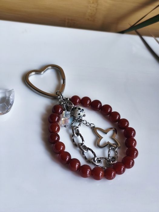 Brelok - agat, jaspis dalmatynski, stal szlachetna