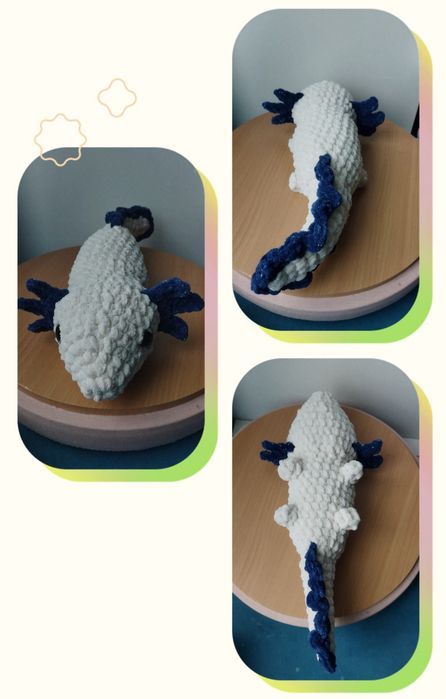 Axolotl na szydełku, pluszowy, błyszczący
