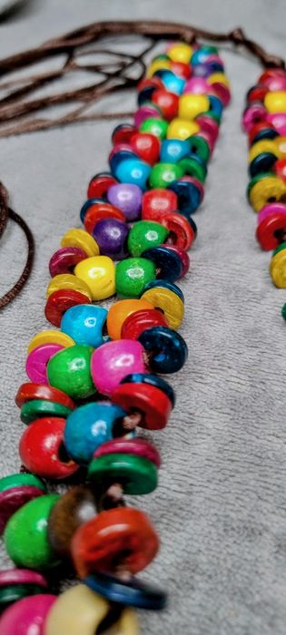 Kolorowy pasek boho z drewnianych koralików, wiązany,retro vibe gypsy