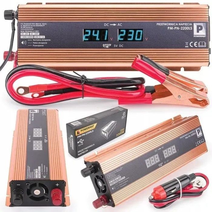 Перетворювач напруги з 24 на 220 В/2200W/USB 1А/на клем/модиф. синусої