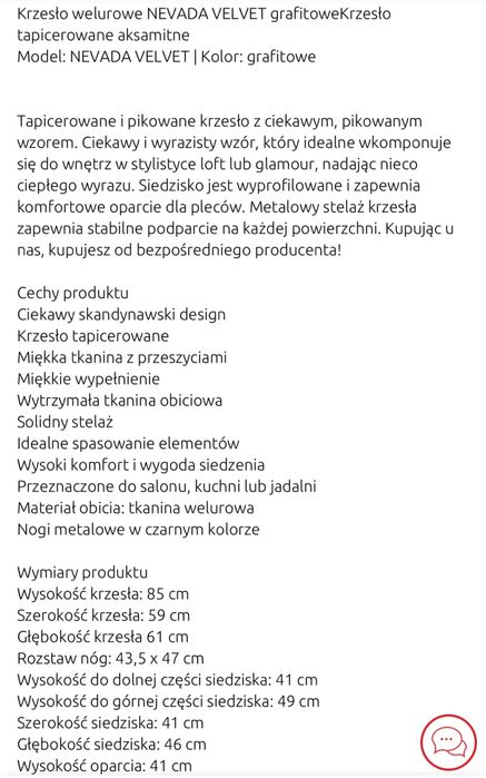 Krzesła welurowe Nevada VELVET JAK NOWE