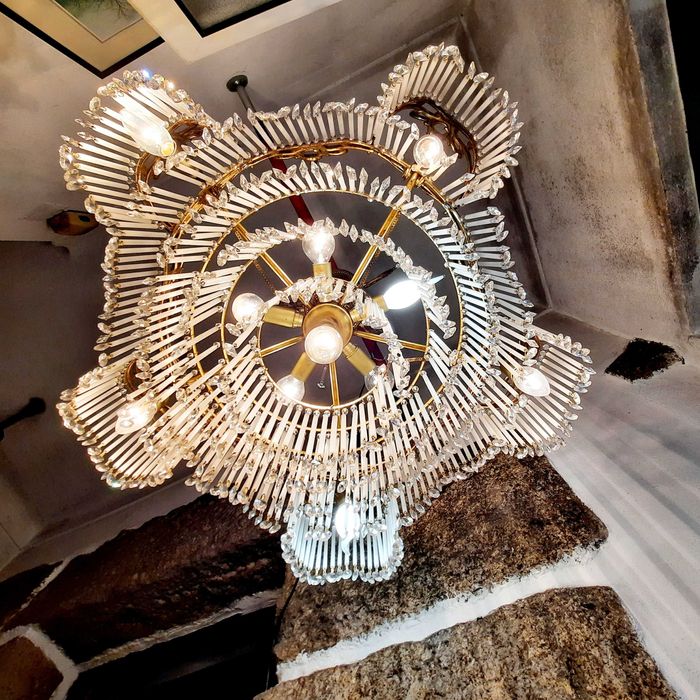 Lustre de teto vintage em latão e vidro