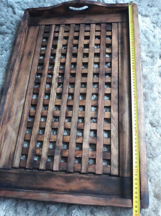 Retro starocie taca drewniana - opalane drewno 44×68 cm