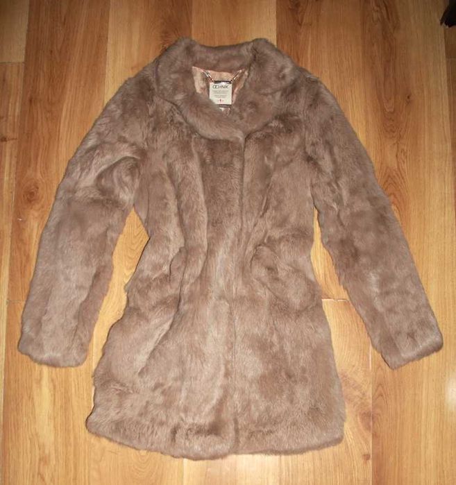 OCHNIK futro futerko z królika xs 34 36 s kurtka płaszcz  beżowe szare