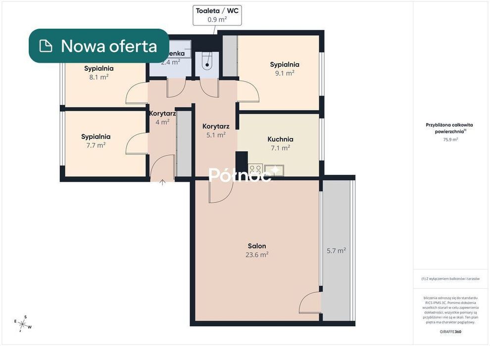 Cztery pokoje 72,1 m2, Zagórna, Dziesięciny II
