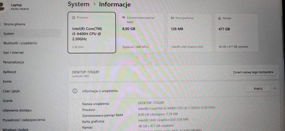 Dell Latitude 5400 i5-9400H\14"FHD Matowa / 11 Pro #02