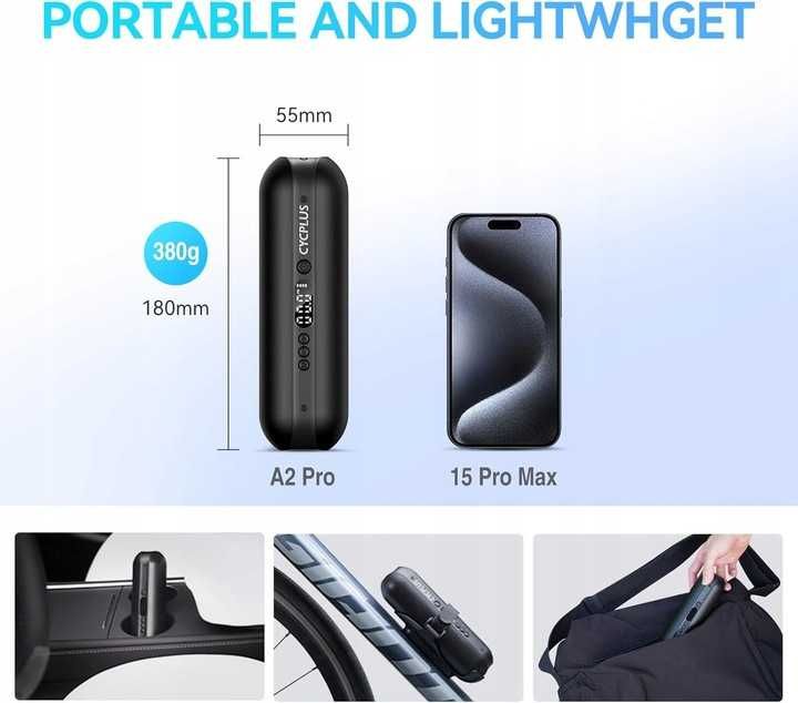 Cycplus A2 Pompka elektryczna przenośny kompresor rowerowy