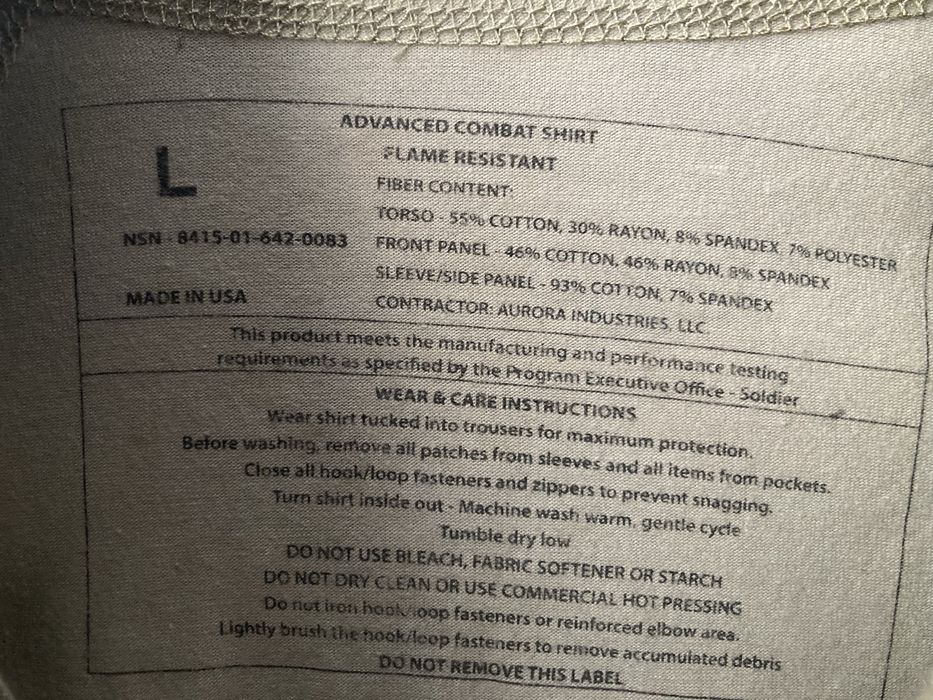 Вживані вогнестійкі убакси Army Combat Shirt OCP FR Size Large