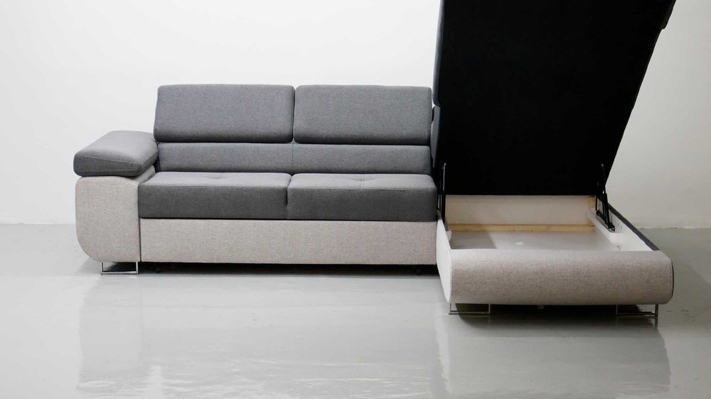 TNU Narożnik funkcja spania pojemnik regulowane zagłówki Ciemny popiel