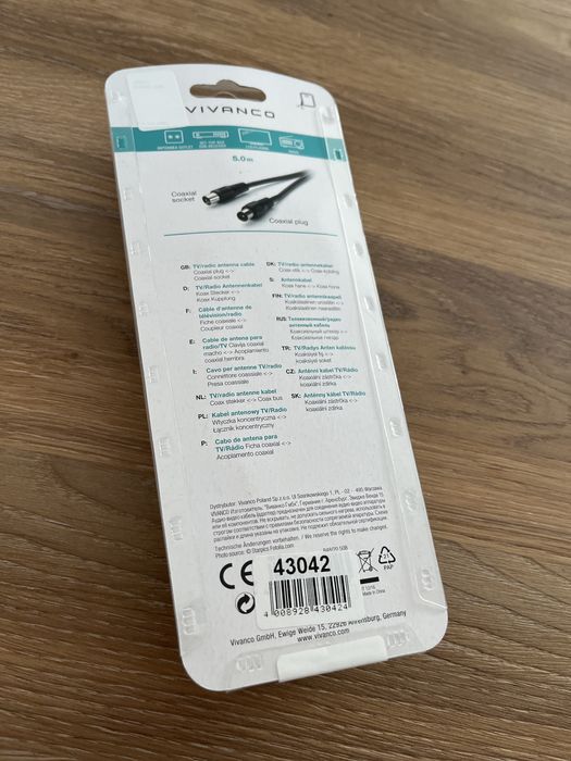 Kabel antenowy Vivanco 5 metrów nowy