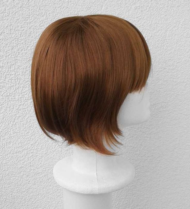 Krótka brązowa bob peruka z grzywką cosplay brązowy krótki wig