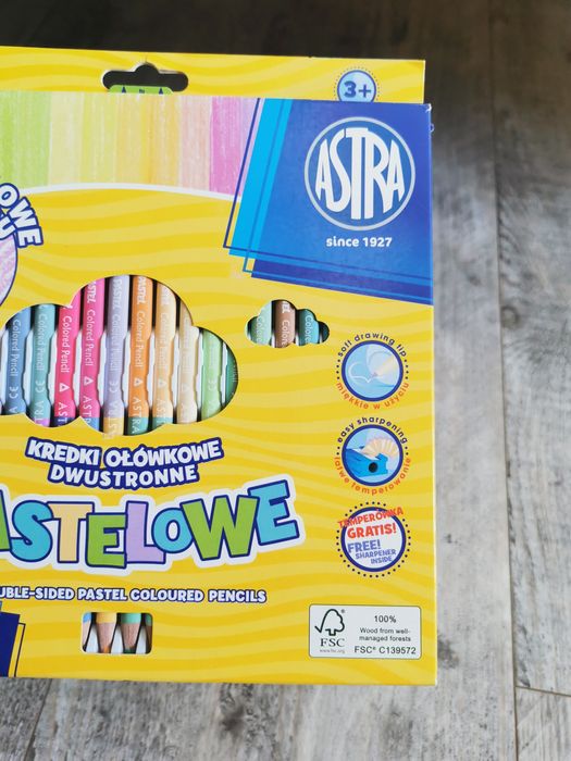 Kredki pastelowe 24 sztuki =48 kolorów Astra nowe