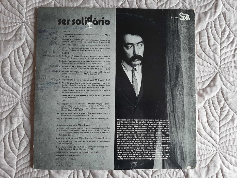 José Mário Branco - Ser Solidário - Portugal - 2 x Vinil LP