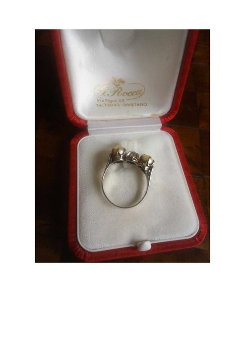 Anel ouro branco pérolas e diamante