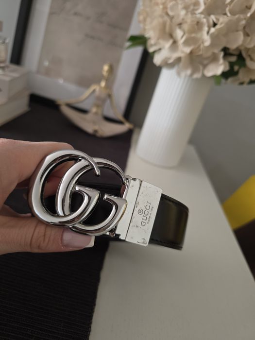 dwustronny skórzany pasek gucci brązowo czarny