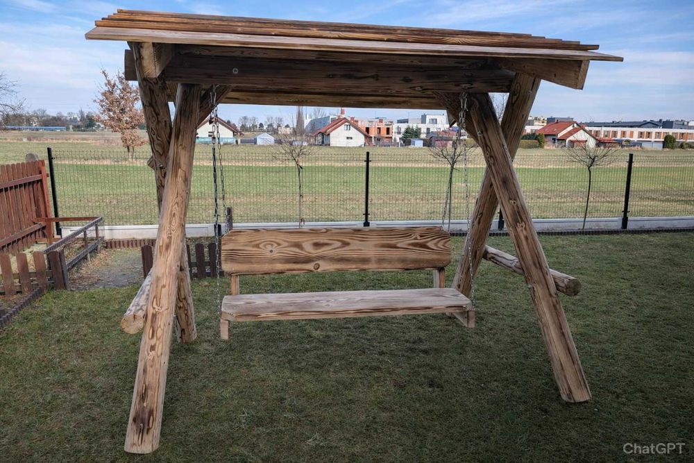 Drewniana huśtawka ogrodowa GRUBE BALE Plac zabaw Stelaż DO OGRODU +