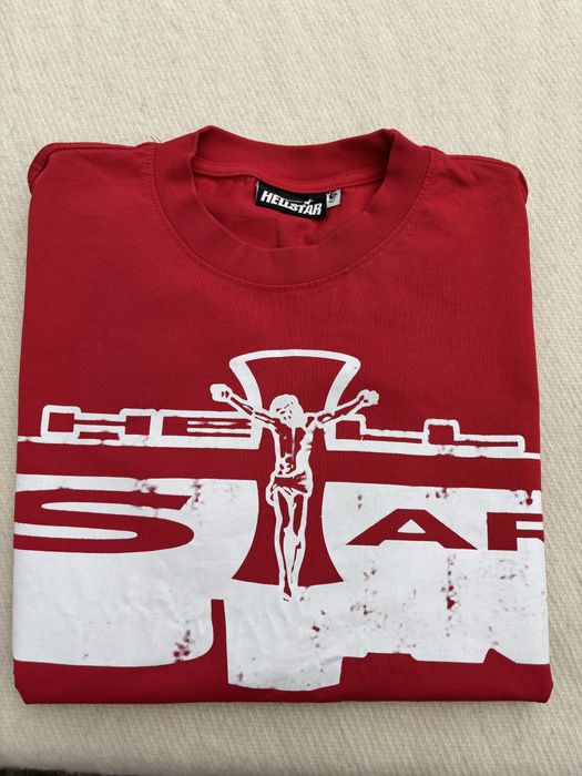 Czerwony t-shirt hellstar oversize z grafiką streetwear y2k goth vintage L hellstar