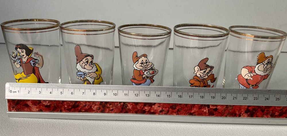 5 Copos de Vidro Antigos Vintage Disney A Branca de Neve e os Sete Anões (Snow White)