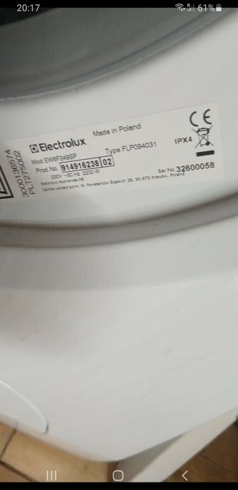 Pralka ew6f349sp electrolux