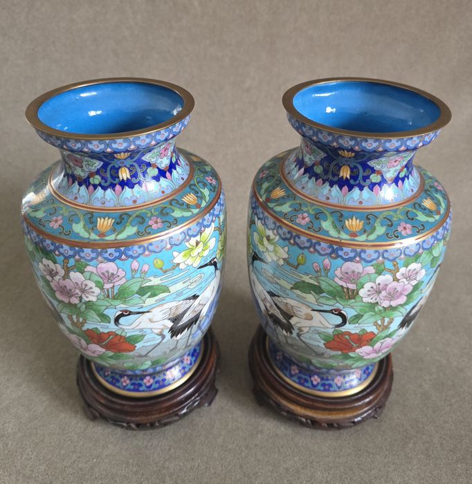 Para dużych wazonów Cloisonne, Emaliowana Komórkowa, Chiny