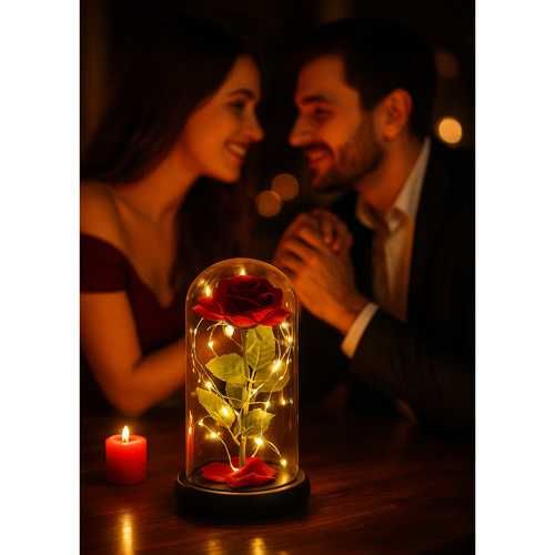 Świecąca róża w szkle - led nowa