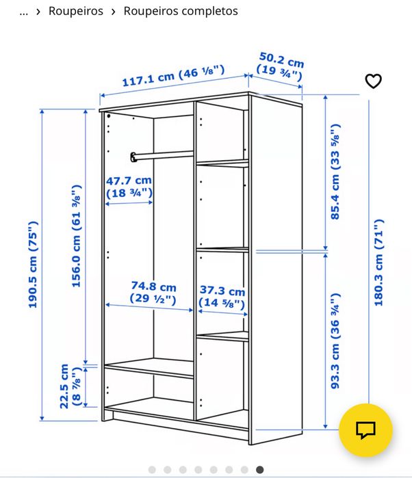 Vendo um roupeiro de 3 portas do IKEA