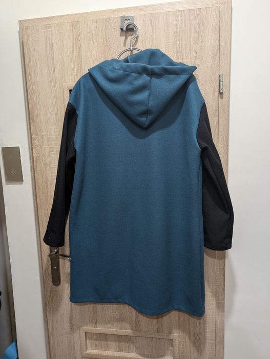 Płaszcz alpaka z kapturem bluza morski czarny włoski oversize suwak