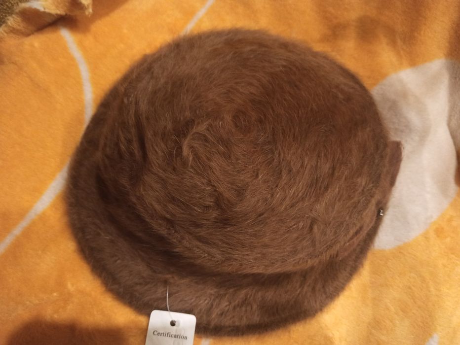 Beret nowy angora brązowy