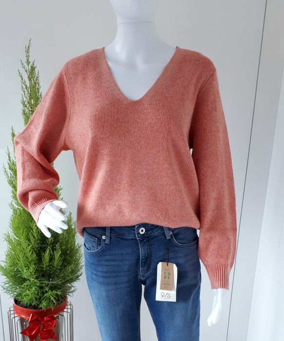 Sweter damski z wiskozą dekolt V morelowy M/L