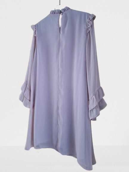 Liliowa Sukienka Mohito r. M Elegancka Falbany Długi Rękaw Podszewka