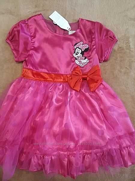 Праздничное атласное нарядное розовое платье Минни Маус 104см 3-4 года