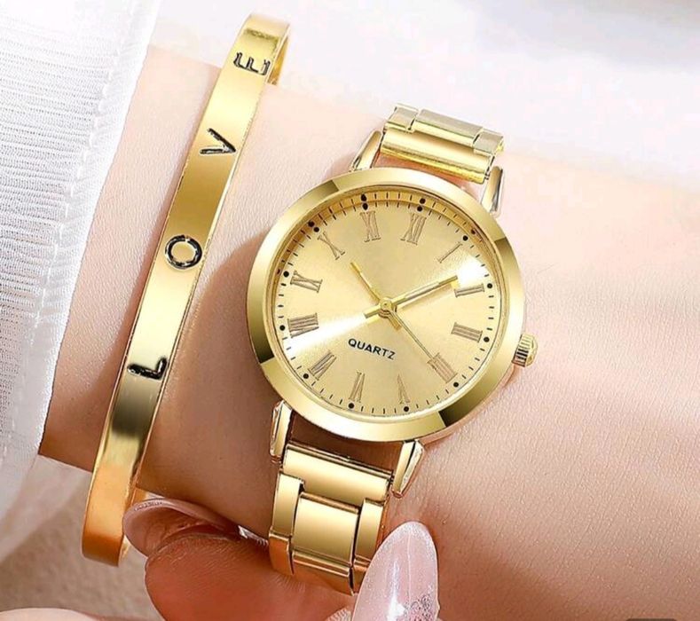 Conjunto relógio + pulseira aço inoxidável