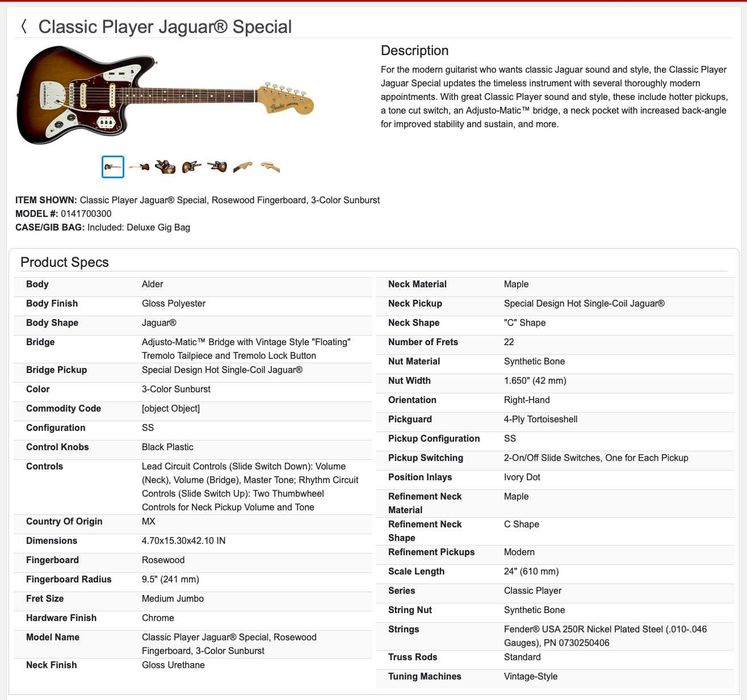 Електрогітара Fender Classic Player Jaguar Special