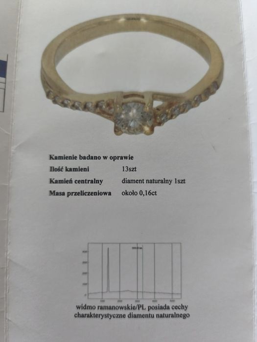 Złoty pierścionek damski z diamentem