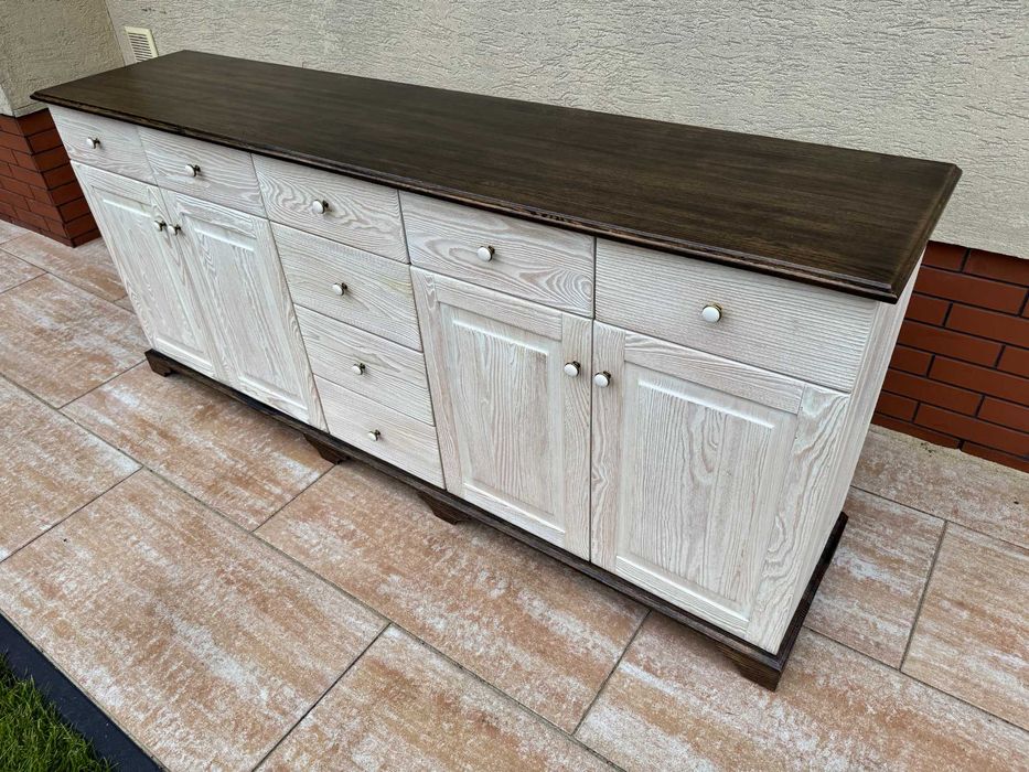 szafka drewniana komoda długa stylowa biała szafa witryna kredens stół