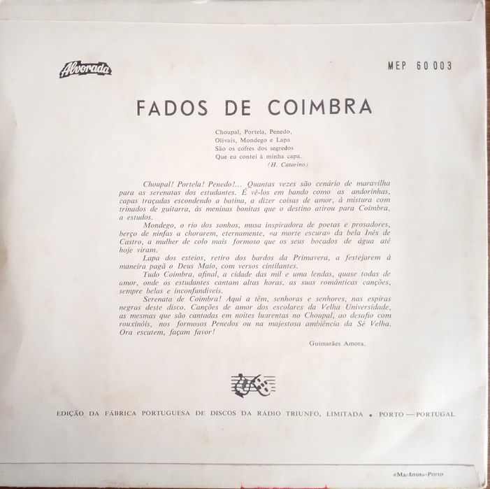 José Afonso / Luís Góis	- - - - -	Fados de Coimbra	- - - - -	EP