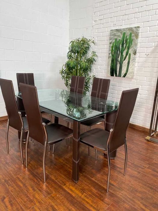 saldos mesa cristal e 6 cadeiras novas envio gratis