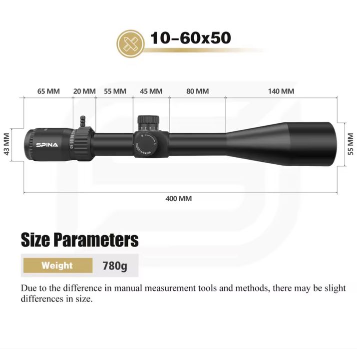 SPINA-Carbine Mira telescopica para caça, HD, 10-60x50