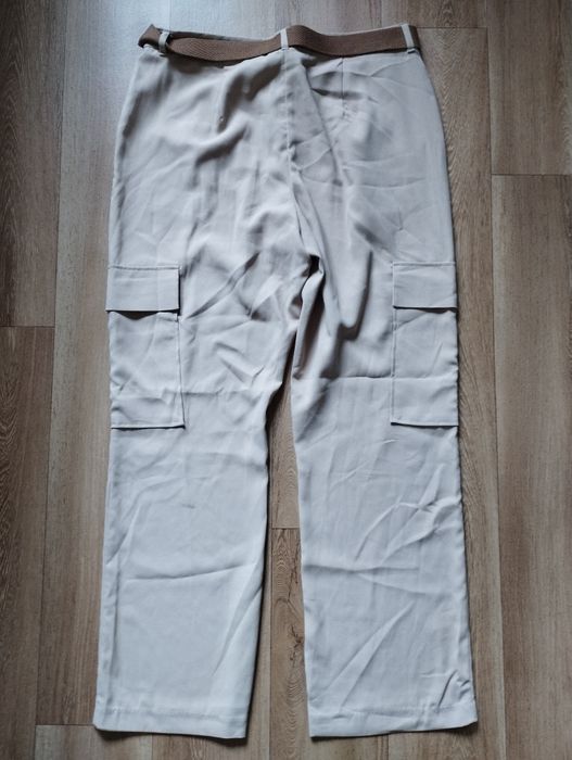 Spodnie beżowe Vero Moda L bojówki szerokie wide leg nowe pasek parciany