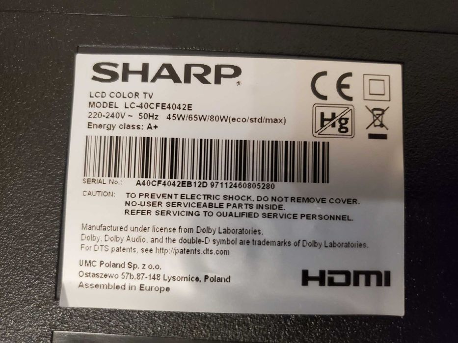 Телевізор Sharp LC-40CFE4042E 40" FHD LCD - матриця під заміну, донор, під ремонт