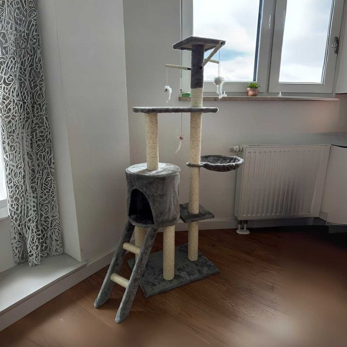 DRAPAK dla kota domek LEGOWISKO 6 poziomów ZABAWKI sizal szary 138 cm