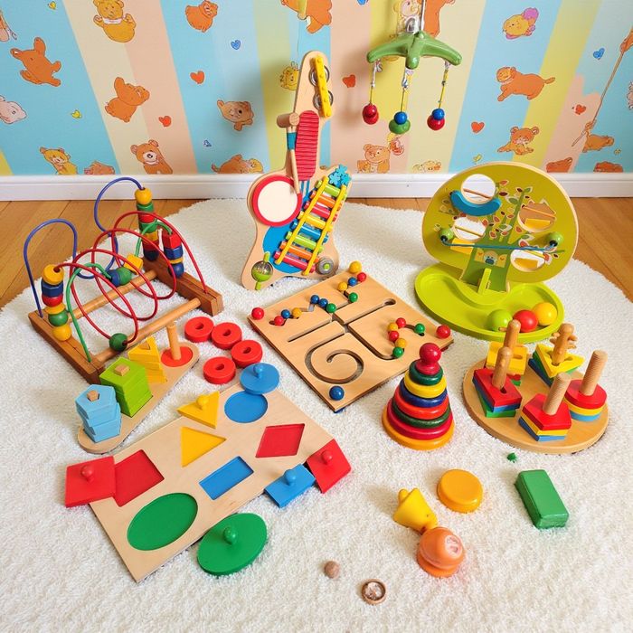 1+ Дерев'яні Монтессорі Сортер пірамідка коробочка  вкладка  райдуга