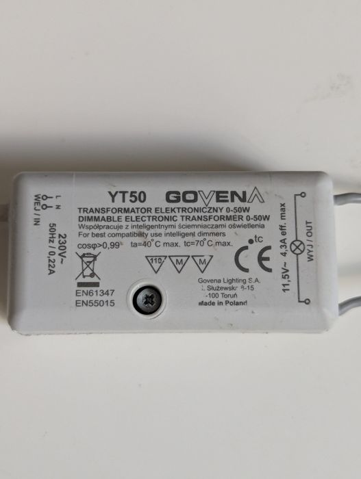 Zasilacz YT50 Govena 230/11,5V - Transformator