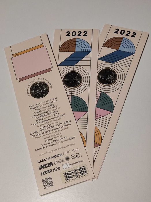 Moeda Comemorativa 1 euro Portugal 2022 FDC (Esgotada INCM)