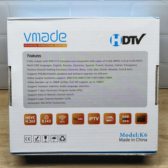 Тюнер DVB-T2 Vmade K6 H.265 HEVC IPTV WiFi YouTube Приставка Т2 Нова