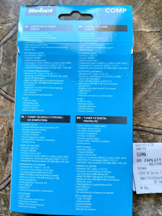 TV Tuner DVB-T2, DVB-C USB do komputera