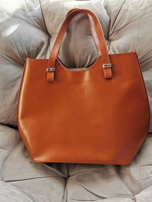 Vera Pelle Torebka Skórzana Shopper Camel A4 Włoska Skóra