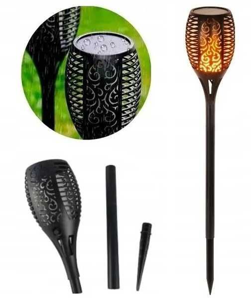 DUŻA Lampa 78 cm Solarna ogrodowa POCHODNIA - efekt PŁOMIENIA, 96 LED
